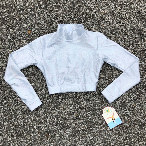 Sparkle Unique holographic Metallic Crop Top Shirt - Picture 2 of 8